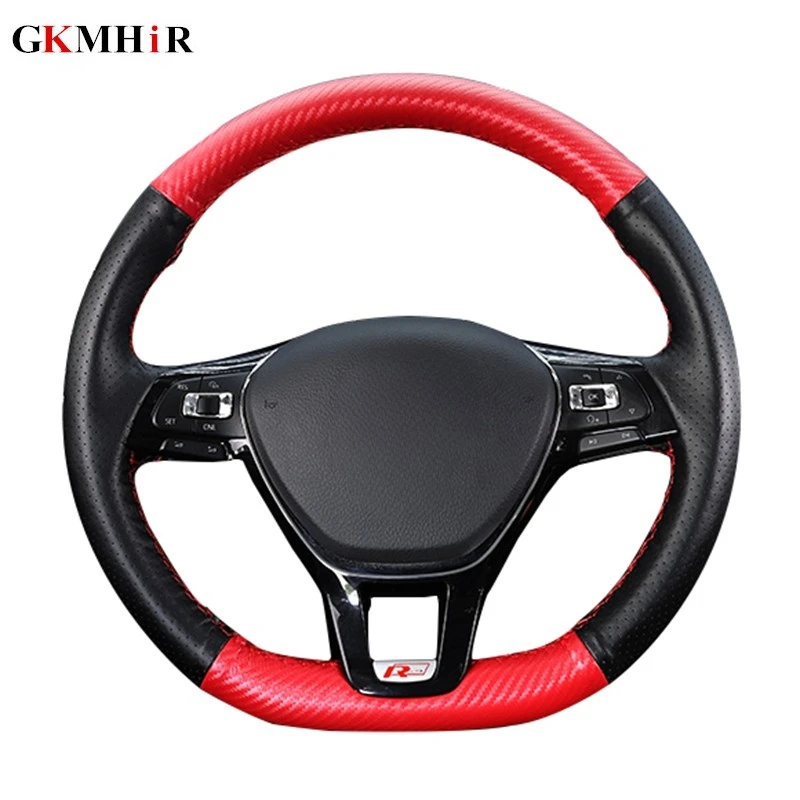 

GKMHiR Black Fiber Leather Car Steering Wheel Cover for Volkswagen VW Golf 7 Mk7 New Polo Jetta Passat B8 Tiguan Sharan Touran