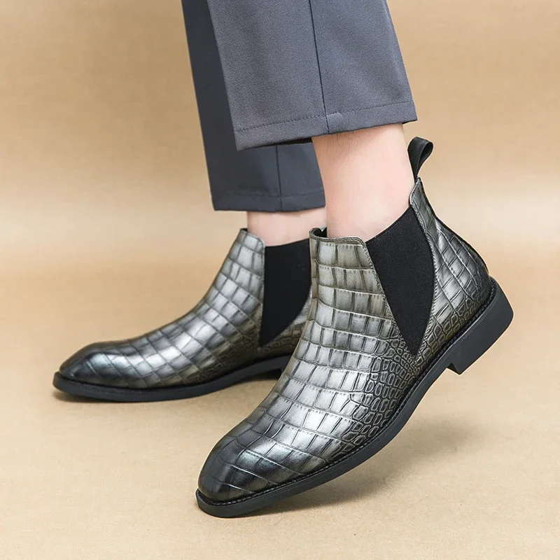 

Мужские качественные кожаные туфли с крокодиловым узором, британские деловые Нескользящие мягкие кожаные мужские мокасиновые туфли, классические туфли размеров 38-46
