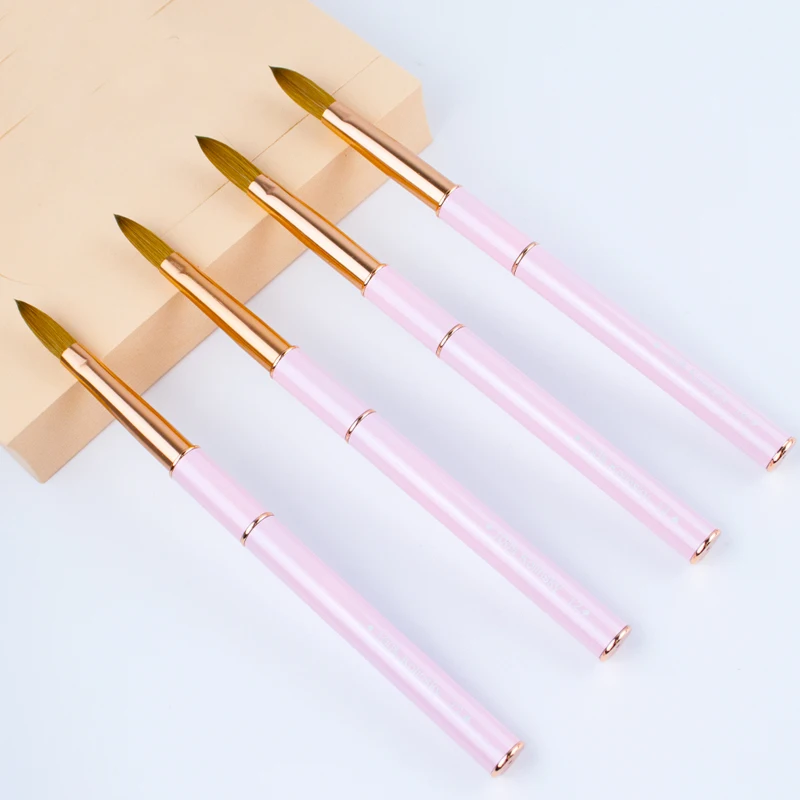

Kolinsky Sable Acrylic Nail Brush Crimped With Cap Pink Handle Size 8 10 12 for Powder Manicure Sculpting Nails Tool