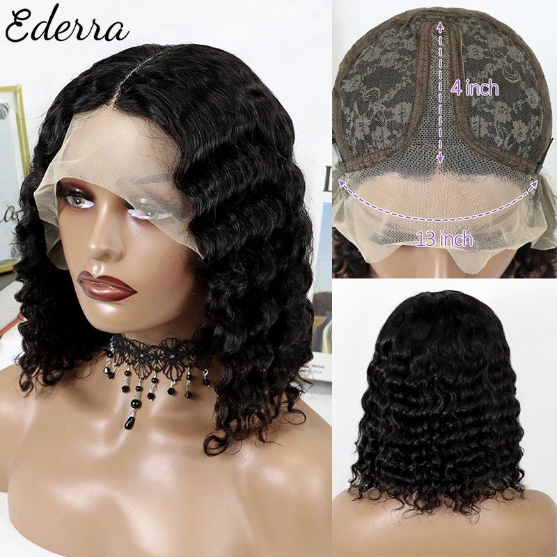 

Short Curly Bob Human Hair Wigs For Women Brazilian Afro Natural Loose Deep Water Wave Transparent 13x1 Lace Frontal Closure Wig