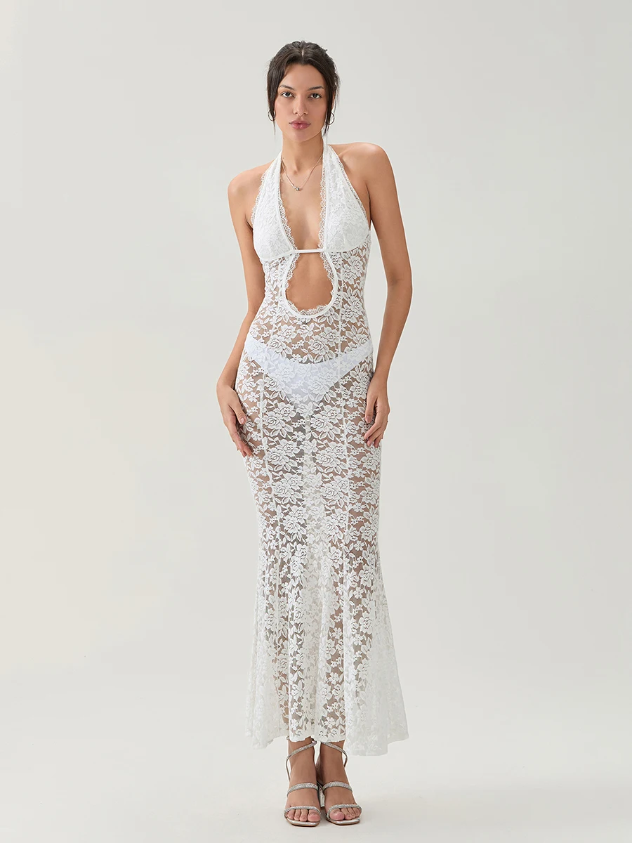 Женское нижнее белье кружевная ночная рубашка прозрачная сетка без рукавов с