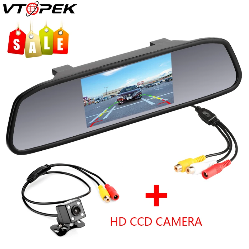 4.3 inch Car HD Rearview Mirror CCD Video Auto Parking Assistance LED Night Vision Reversing Rear View Camera Transparent glass