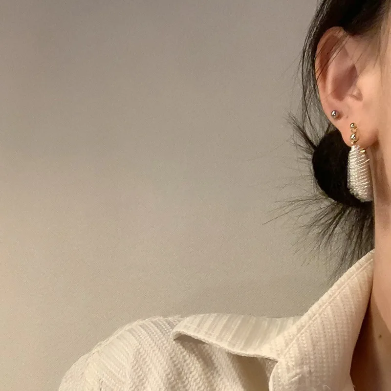 YOUNGX 2023 Light Luxury Fall Chain Tassel Earrings Vintage Niche Design Shiny Metal Earring For Women Jewelry Party Gift