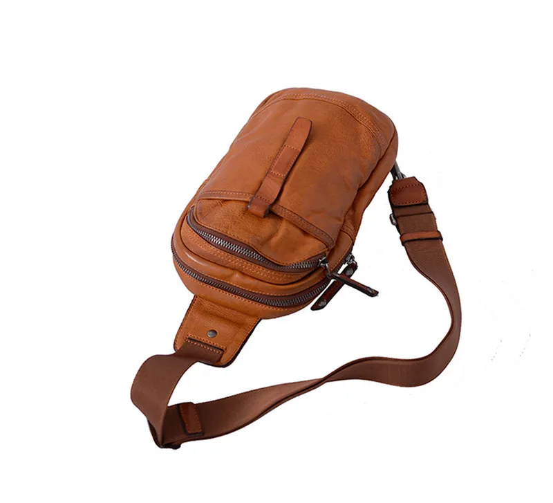 Outdoor casual luxury genuine leather men's chest bag fashion retro natural real cowhide daily sports shoulder messenger bag
