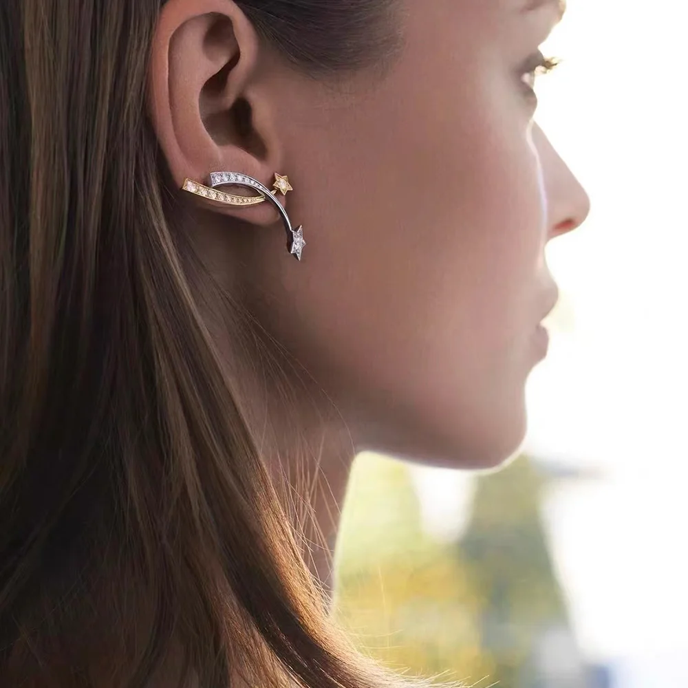 Женские асимметричные серьги-каффы роскошные брендовые серьги золотого цвета с