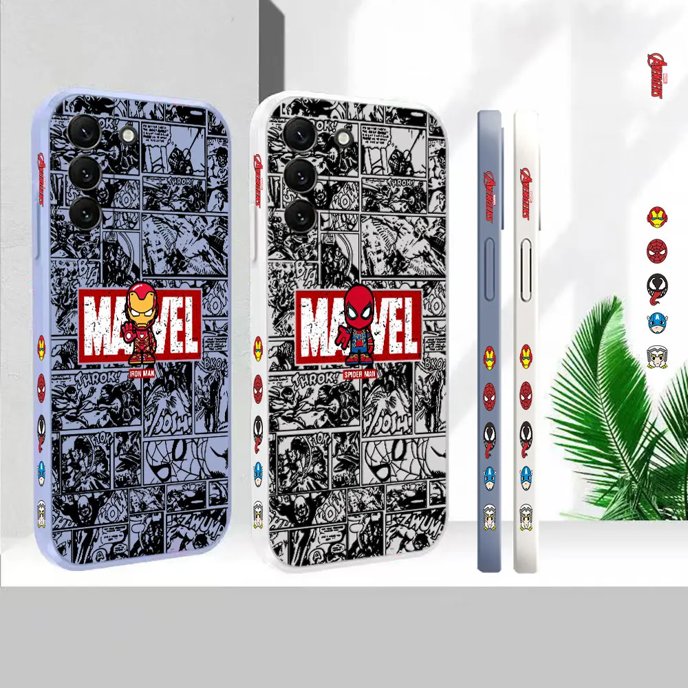 

Liquid Silicone Cover For Samsung S23 S22 S21 S20 FE Ultra 5G S11 S11E S10 S10E S9 Plus Marvel Comics SpiderMan Iron Man Case