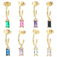 eyika gold plated multicolor birthstone square cubic zirconia piercing drop earring luxury fashion valentines day jewelry gift