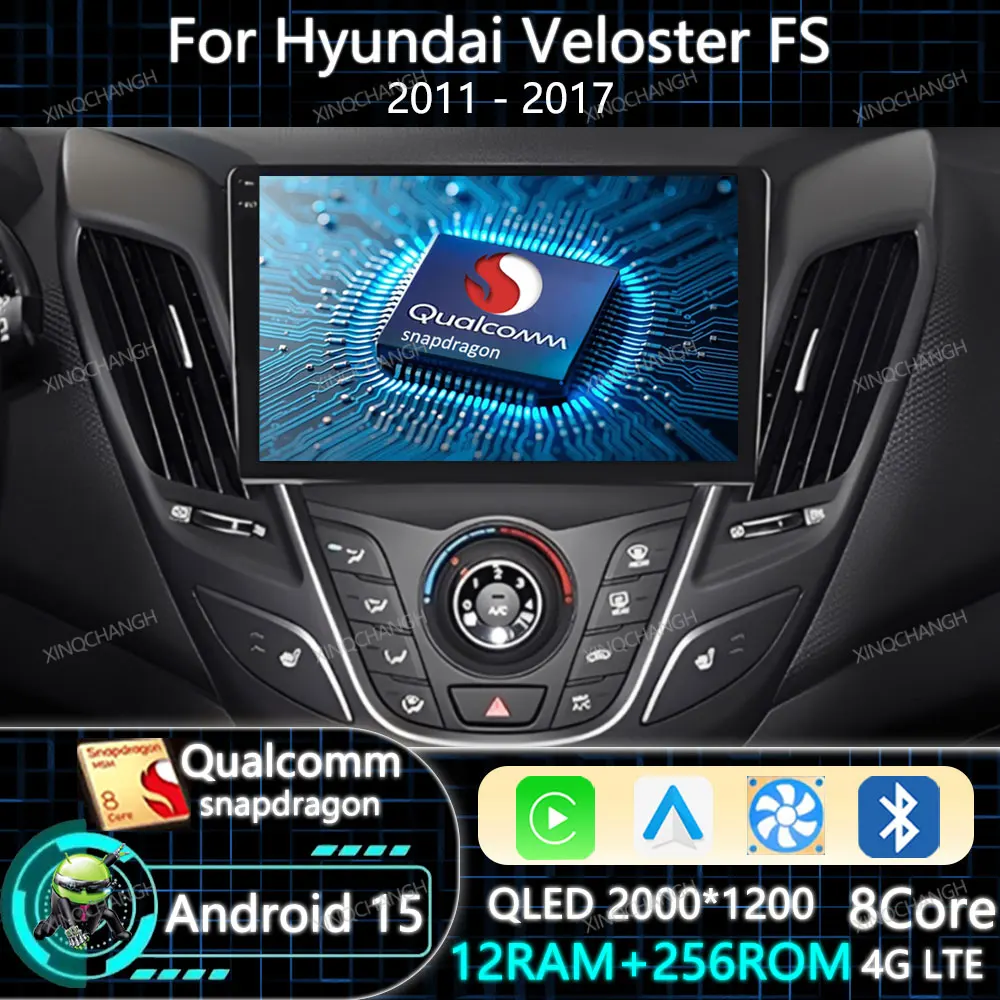 Фото Автомобильное радио Android 15 для Hyundai Veloster FS 2011-2017 BT QLED Qualcomm Мультимедийный стерео видеоплеер 4G LTE 5G WIFI 2DIN GPS №1