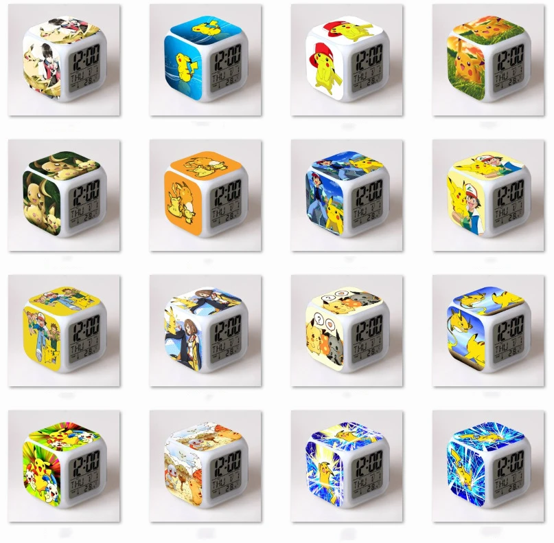 

Покемон будильник Пикачу детские игрушки Меняющие цвет цветные Четырехсторонние часы подарок на день рождения украшения для рабочего стол...