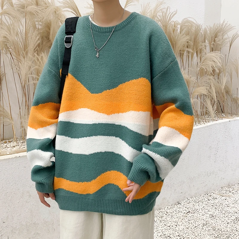 Мужской вязаный свитер в клетку с круглым вырезом | Кардиганы