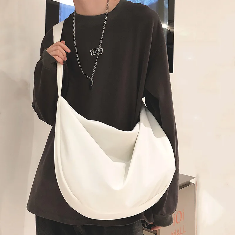 

Lightweight Large Capacity Canvas Shoulder Bag Trendy Sports Hobos Bag College Student Unisex Solid Color Crossbody Bag