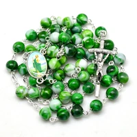 acrylic fashion cross religious rosary necklace green beads party wedding women gifts wholsale