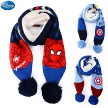 Genuine Disney Scarf For Boys Spider Man Captain America Children Keep Warmer Winter Outdoor Wind Proof Thick Knitted Kids Gifts 