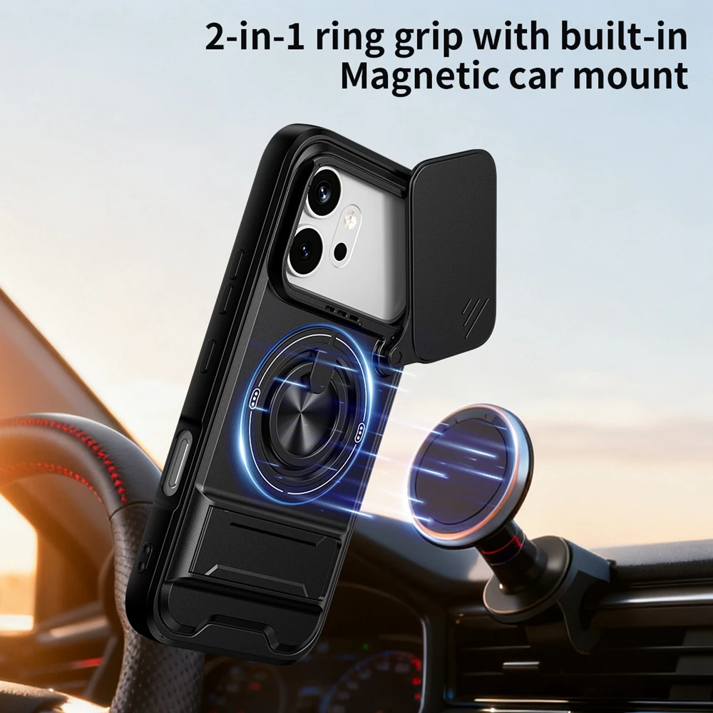 Фото Магнитный чехол KEYSION для HONOR 600 600 Pro 5G с защитой камеры и подставкой-держателем 360° °   Противоударная задняя крышка-кольцо №2