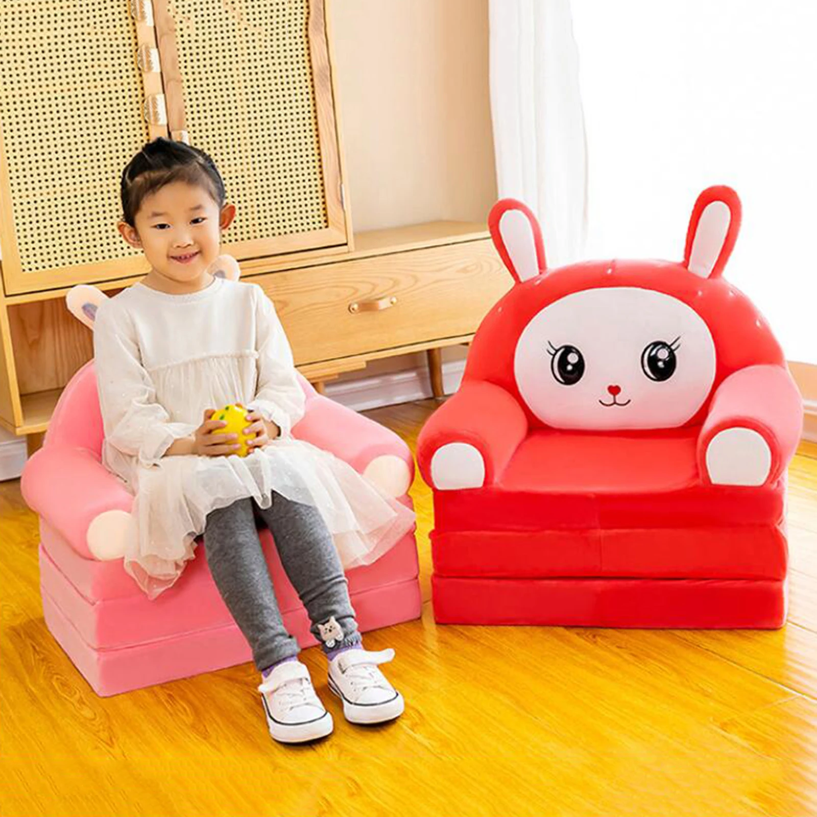 3/4 Layers of Folding Kids Sofa Lazy Sofa Softtoy Suitable for Children/Adults/Pets Cute Animal/ Cartoon Children Sofa Cover
