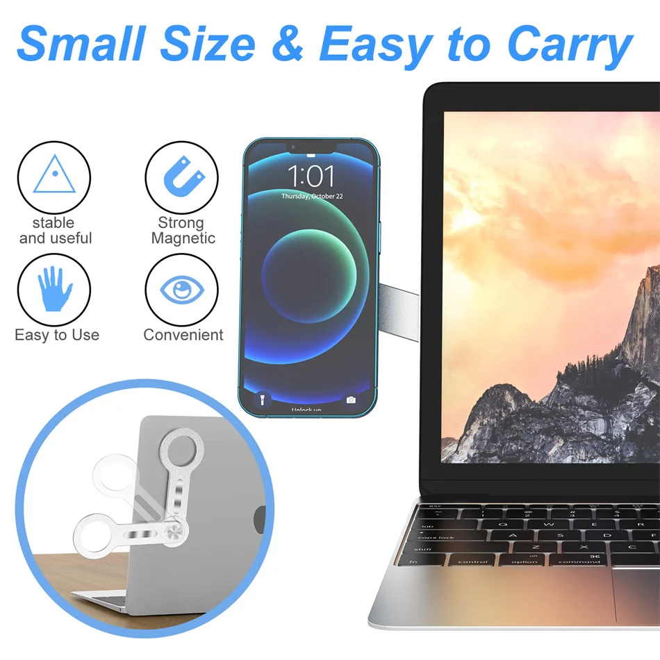 lovebay laptop cell phone mount for iphone 13 12 collapsible metal paste base office monitor magnetic holder adapt to cellphone free global shipping
