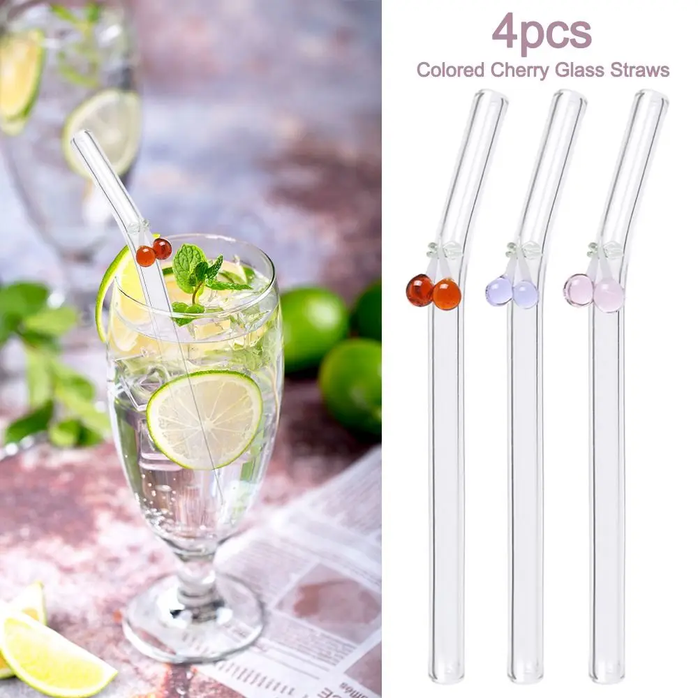 4 шт. цветные многоразовые прозрачные соломинки в виде вишни стеклянные кофейные