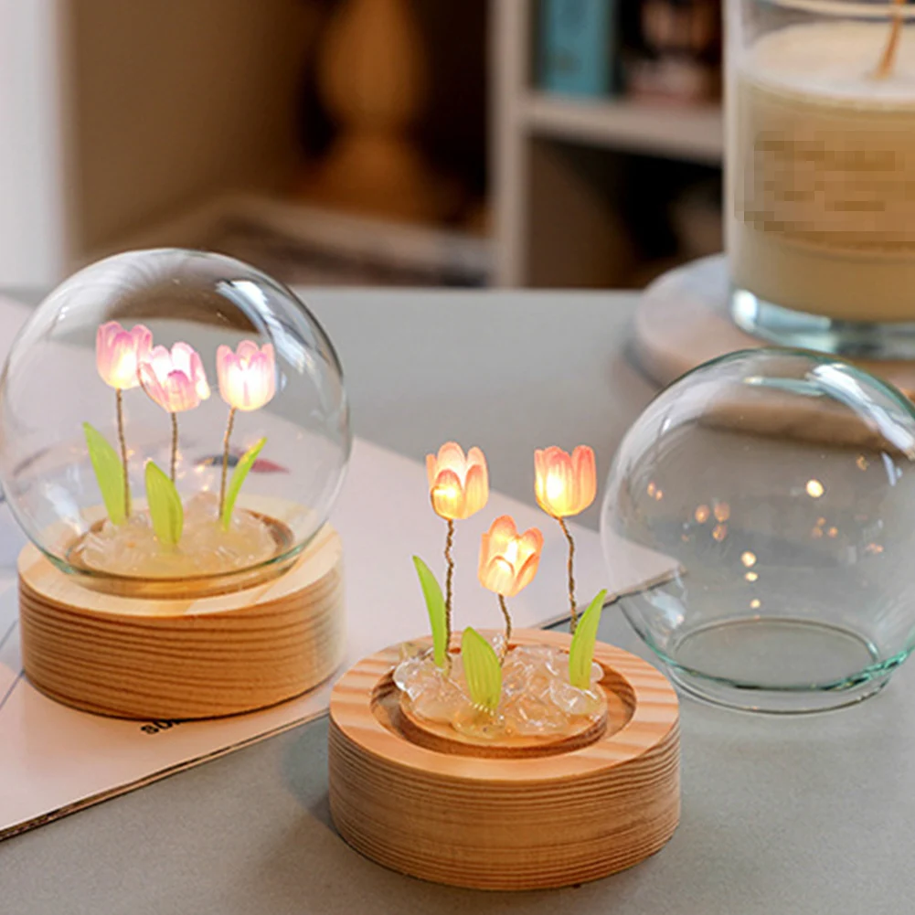 

Handmade Artificial Flower Tulip Night Light Heat Shrinkable Film DIY Material Bedside Sleep Light Home Ornament Birthday Gift