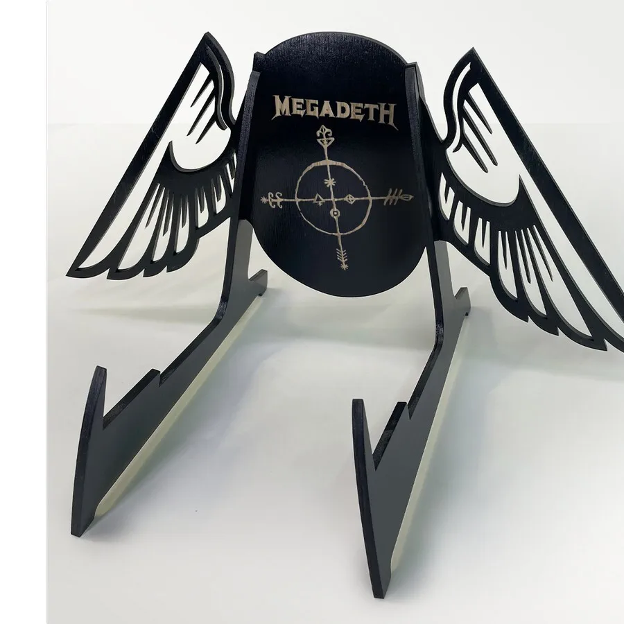 Держатель для гитары напольная черная с гравировкой Megadeth (Мегадэт хэви трэш Дэйв