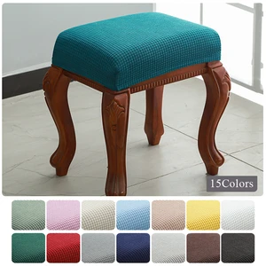 Solid Color Dressing Table Stool Cover Spandex Elastic Jacquard Stool Slipcover Removable Anti-dirty Kitchen Stool Chair Cover