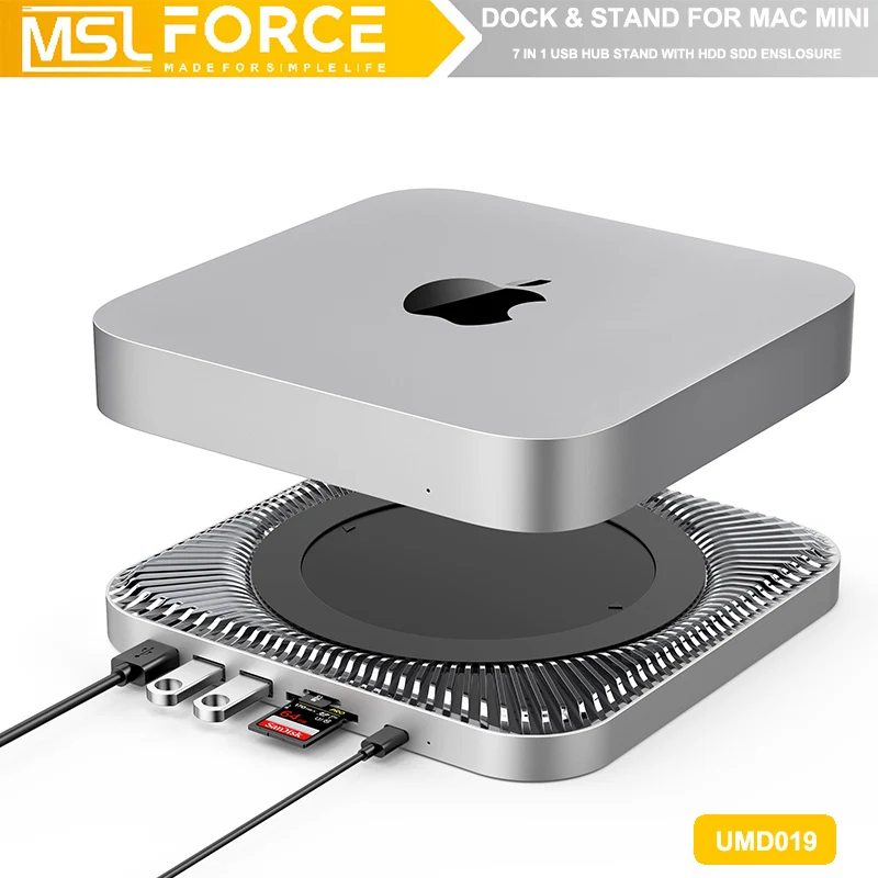 MAC MINI M1 Dock Station Stand With External Storage Disk and 4Ports USB C HUB SD/TF Card Reader 2.5inch SATA SSD HDD Enclosure