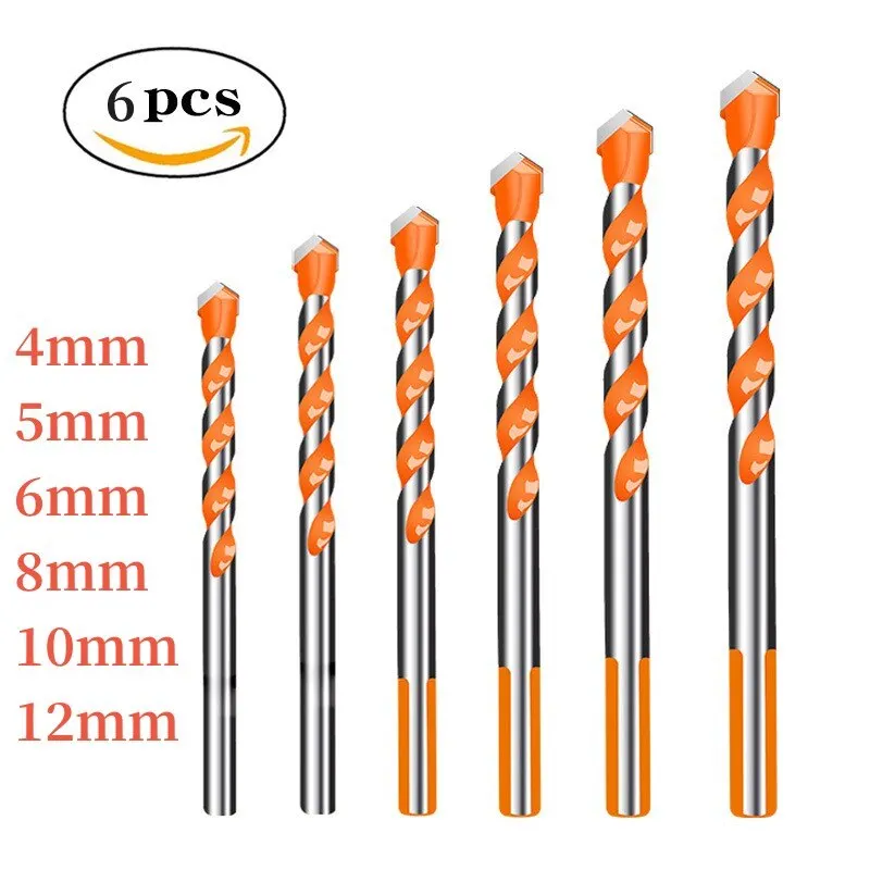

6PCS Multifunctional Triangle Drill Bit Diamond Drill Set Ceramic Tile Concrete Brick Wood Glass Punching Hole Saw Metal Dril