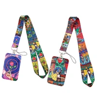 yq999 beauty and the beast lanyard rose flowers card badge holder phone rope cartoon neck strap keychain vintage necklace lariat