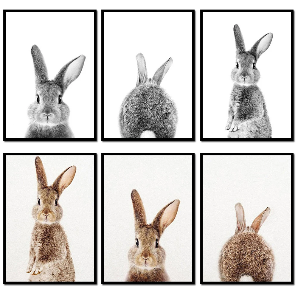

Black And White Abstract Graffiti Wall Art Canvas Nordic Painting Lovely Rabbit Poster And Printed Picture Decorative Painting