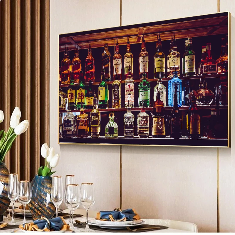 

Whisky Wine Cabinet Poster Prints Wall Art Canvas Painting Restaurant Interior Decor Wall Picture for Living Room Bar Home Decor