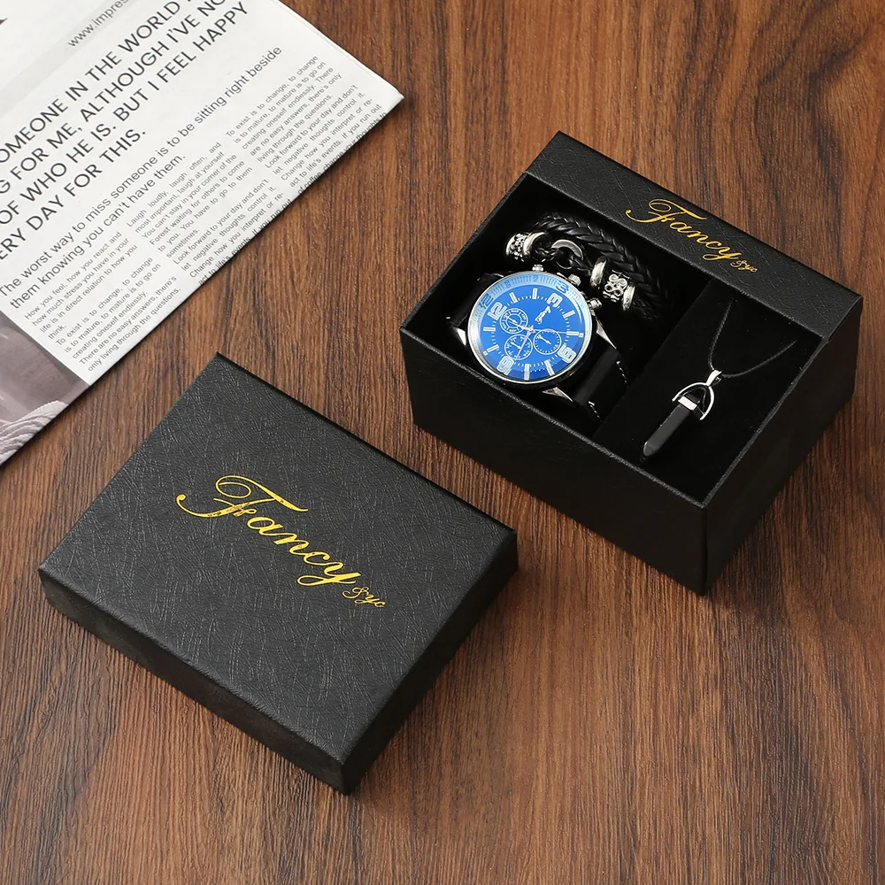 Мужской комплект деловых часов легкое роскошное ожерелье браслет кварцевые часы