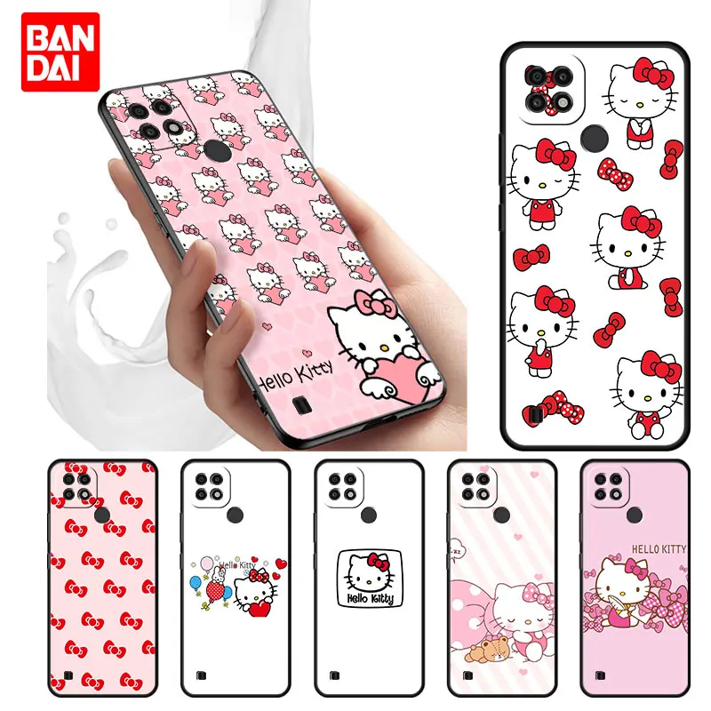 

Hello Kitty Cartoon Case for Realme C21 C21Y C25 C25s C15 C11 C17 C3 C3i C20 5 6 7i 8i 8 8Pro Narzo30A Black Cover Silicone
