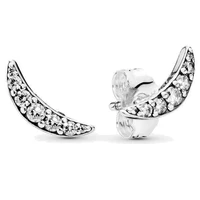 authentic 925 sterling silver sparkling crescent moon with crystal stud earrings for women wedding gift fashion jewelry