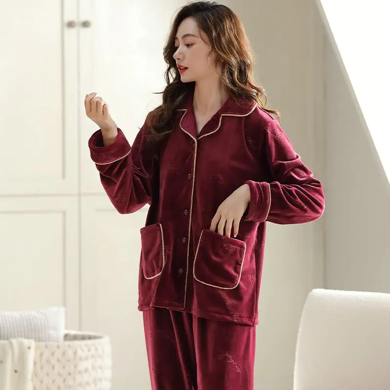 pajamas for women winter thicken warm long sleeve christmas nightwears woman two pieces sets sleepwear clothing female clothes