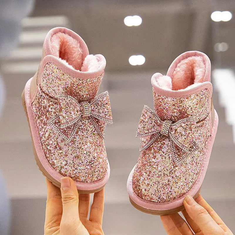 

New Winter Girls Snow Boots Plus Velvet Thickening Little Girls Cotton Shoes Children's Short Boots Baby Boots Kids Snow Boots