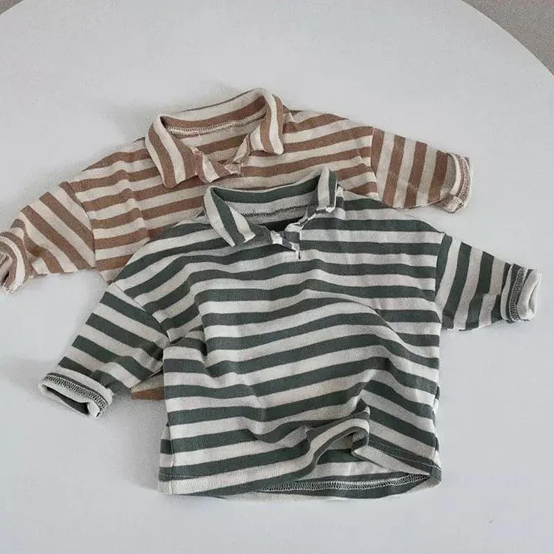 

MILANCEL 2022 Baby Clothes Baby Boy Striped Lapel T-shirt Baby Girl Long Sleeve Shirt