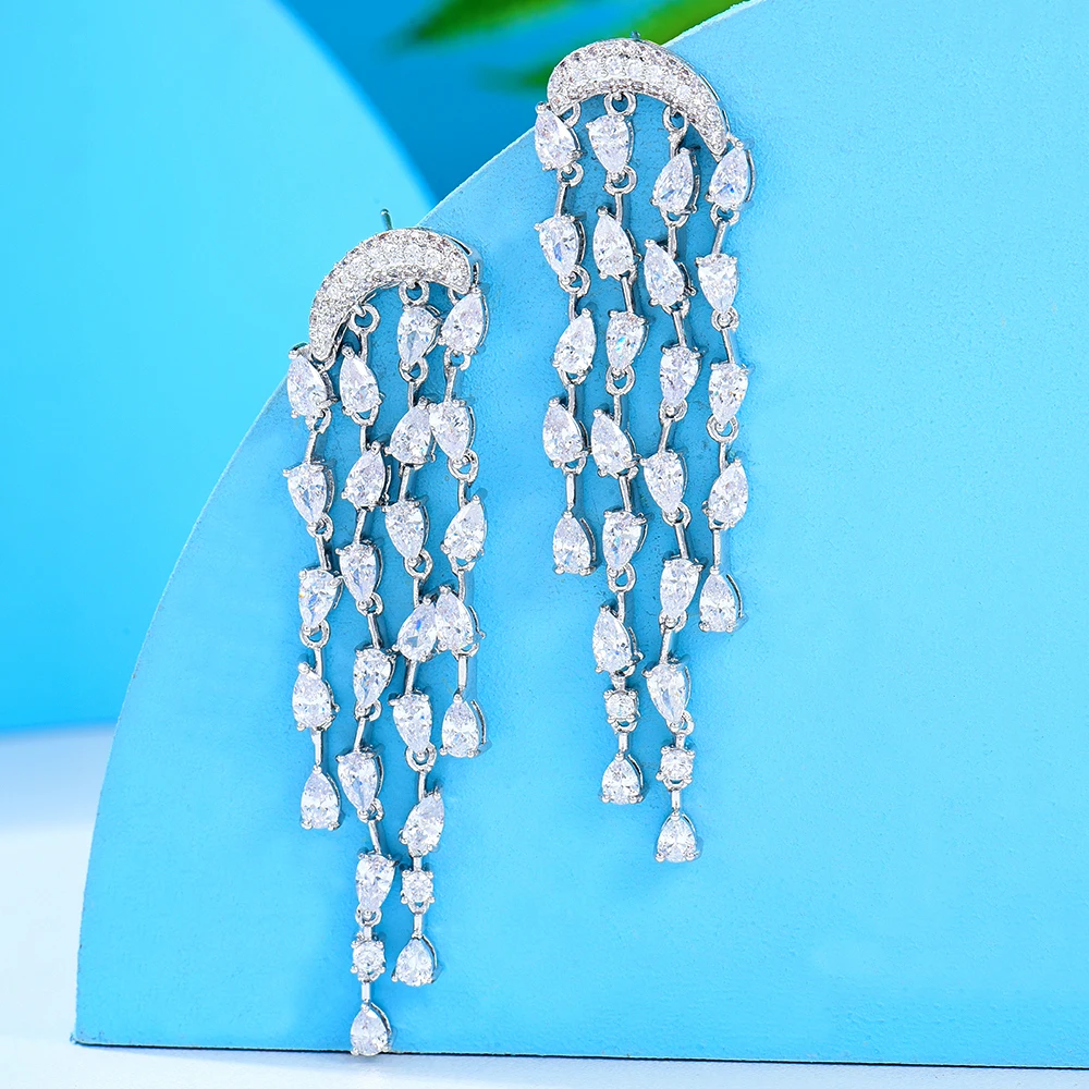 

Missvikki Shiny Women Tassel Dangle Earrings Made with Cubic Zirconia Pendant Earrings for Bridal Actor Dancer Stage Show