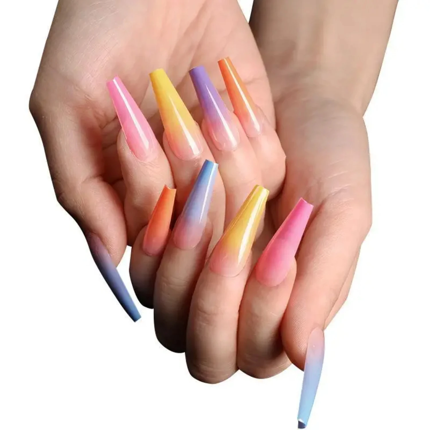 Fluorescent Gradient Long Length Press-On Manicure Gel Nail Kit - 24 Pcs Colourpop Fake Nails