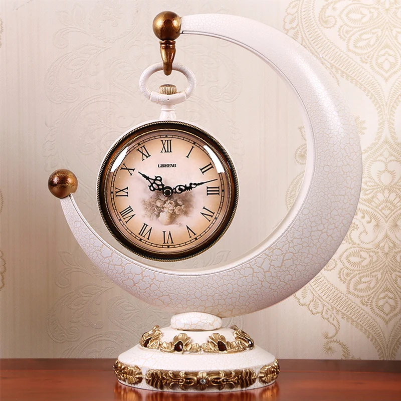 

Luxury European Style Table Clock Silent Art Vintage Living Room Creative Desktop Desk Clock Antique Home Decor Crafts