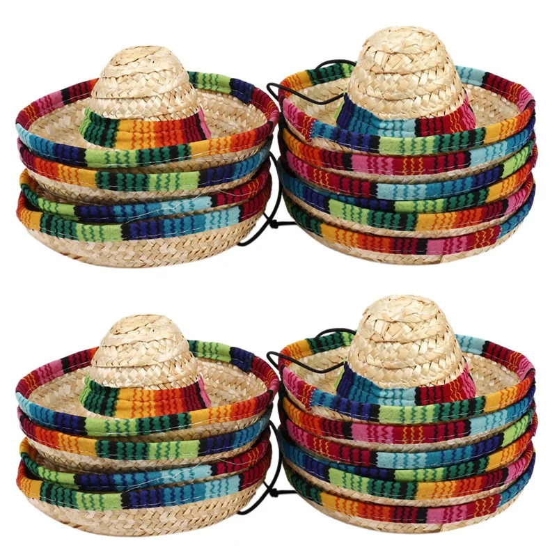 

JFBL Hot 20Pcs Natural Straw Mexican Hat Mini Sombrero Baby Shower Birthday Party Decoration Tabletop Party Supplies