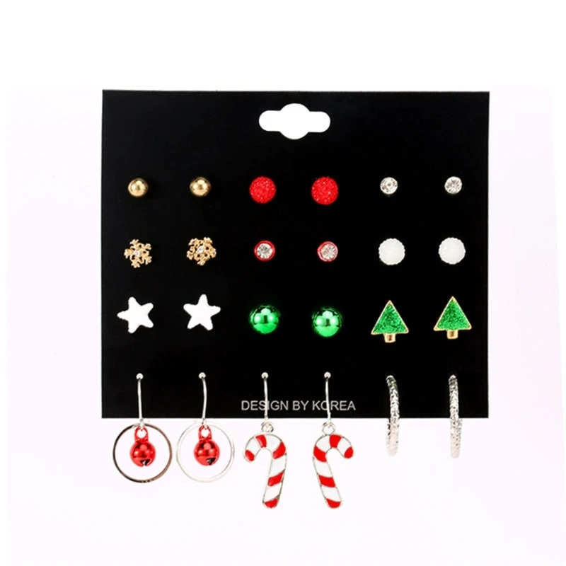 

12 Pairs Christmas Earrings Xmas Tree Decoration Snowflake Deer Bell Cane Earrings Ladies Girls Holiday Jewelry Gifts
