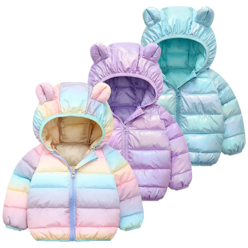 

Children Autumn Winter New Small Ears Hooded Colorful Padded Jacket Baby Boy Girl Cute Soft Clothes Zipper Hooded Outwear Parka