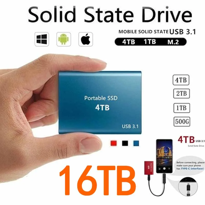 

Mini SSD High-capacity Portable High-speed 8TB/4TB/ 2TB USB 3.1 Type-C To USB Interface High-speed Mobile Hard Drive Metal Matte