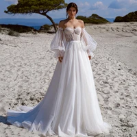 eightre sexy boho wedding dresses puff sleeve applique bride dress 2022 sweep trian a line wedding evening prom gowns plus size