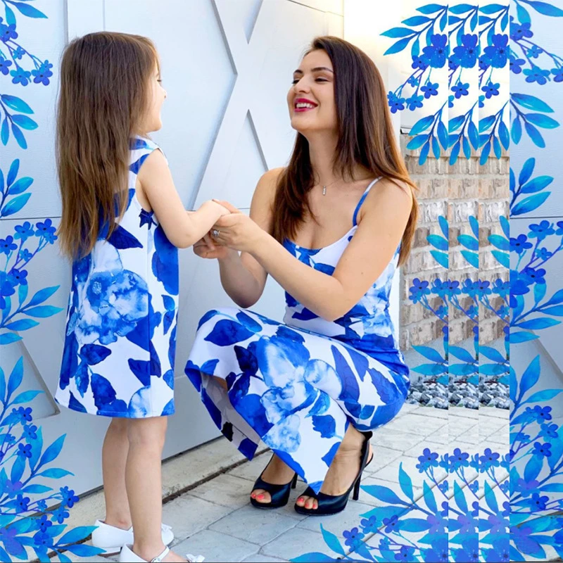 

Mothers Day 2022 Parent Child Matching Outfit Same Family Look Mommy And Daughter Clothes Equal Beach Dresses Girls Kids Apparel