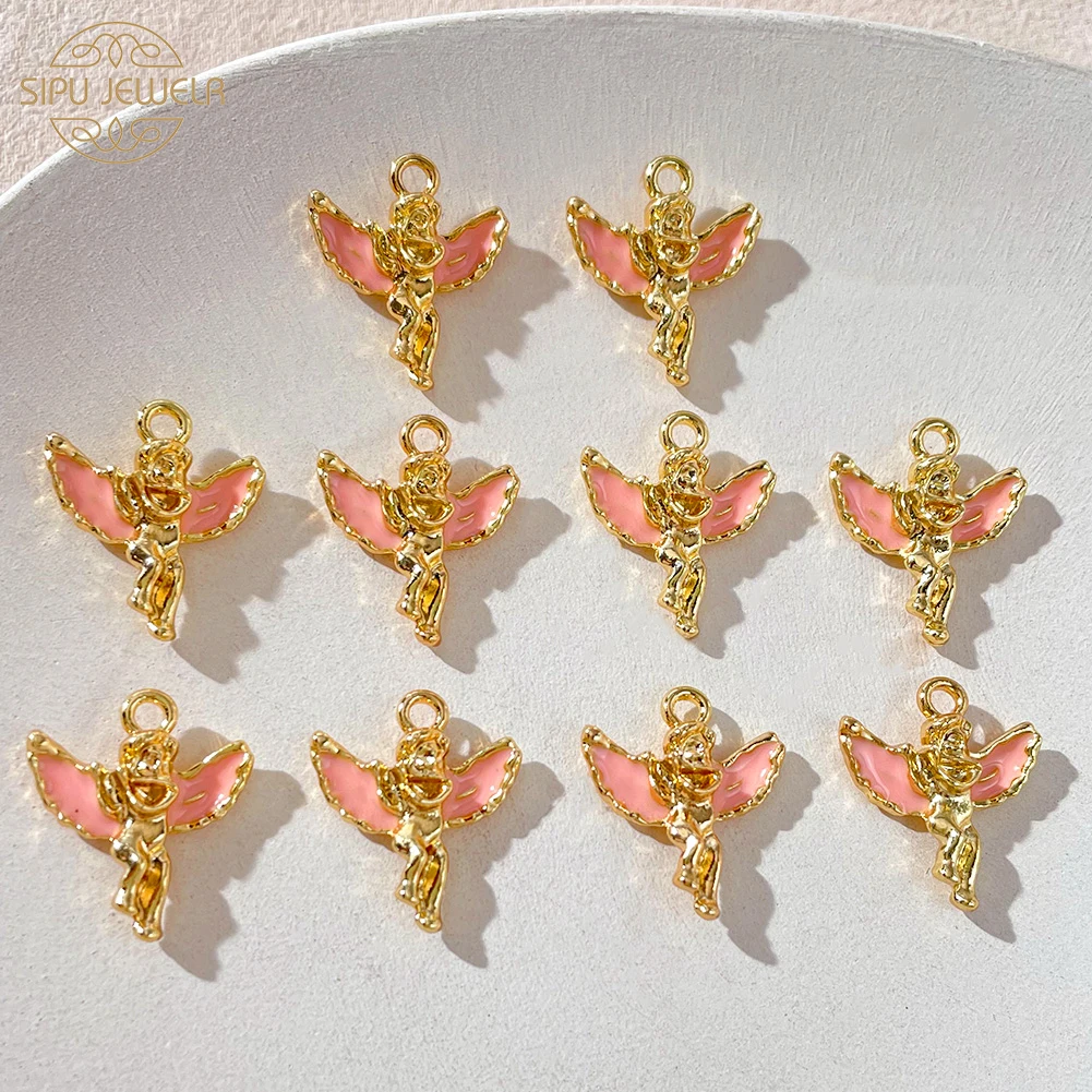 

10Pcs 18*17mm Gold Enamel Mini Angel Charms For Jewelry Making Zinc Alloy Metal Charms Earrings Necklaces Making DIY Accessories