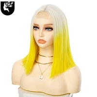 synthetic short ombre orange pink red straight bob wig for black women middle part heat resistant fiber cosplay wig yourbeauty