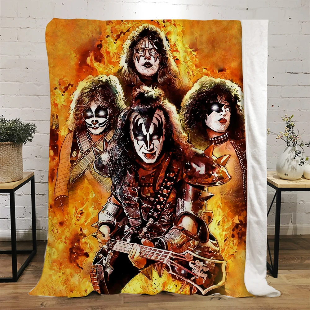 

Фланелевое Одеяло CLOOCL Kiss s, забавное 3D одеяло с графическим рисунком рок, металлическая повязка, концертное одеяло, портативные плюшевые оде...