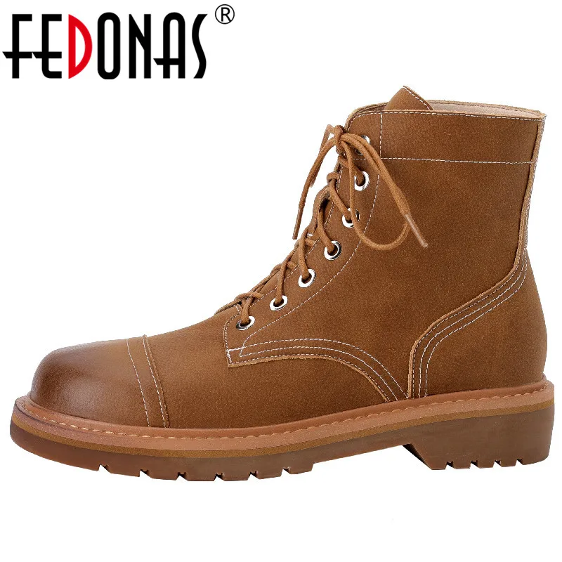 

FEDONAS/2022; Женские кружевные ботильоны; Натуральная кожа; Низкий каблук; Сезон осень-зима; Офисная Женская Повседневная обувь; Женская модная К...