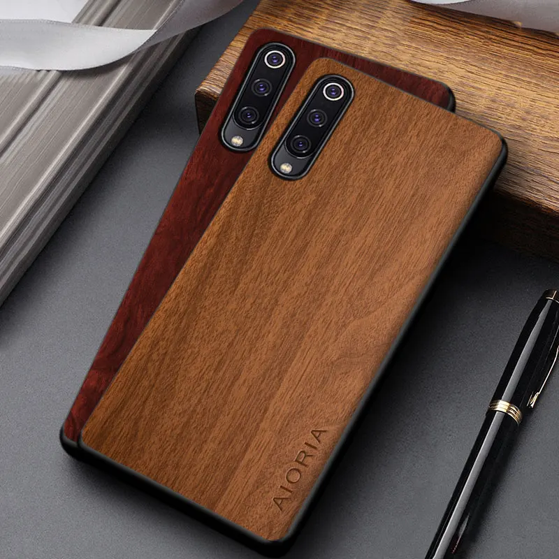 

Case for Xiaomi mi 9 Lite mi9 se coque simple design durable lightweight wooden pattern pu leather phone case