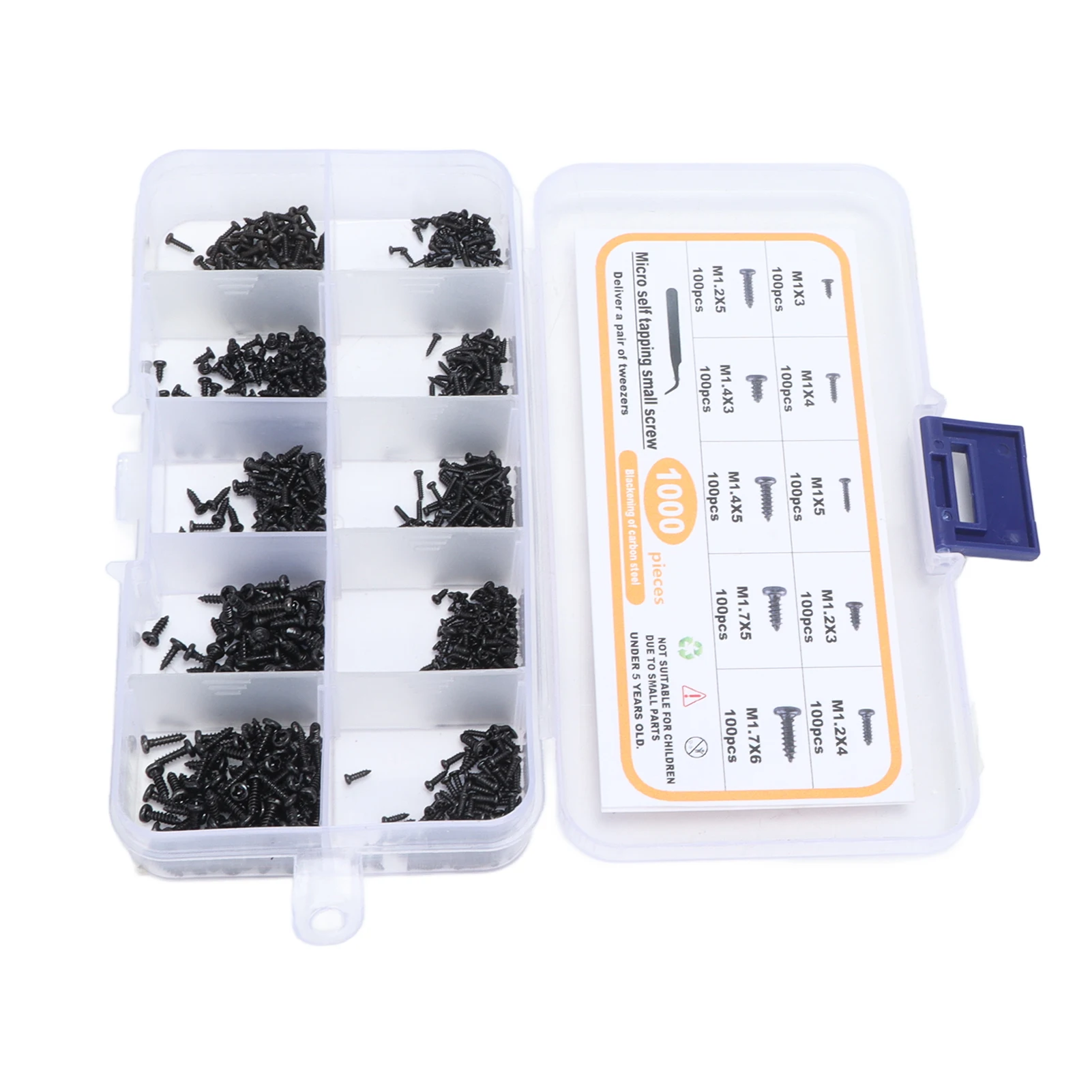 1000 шт. Самонарезающие маленькие винты ассортимент M1 M1.2 M1.4 M1.7 черная панорамная